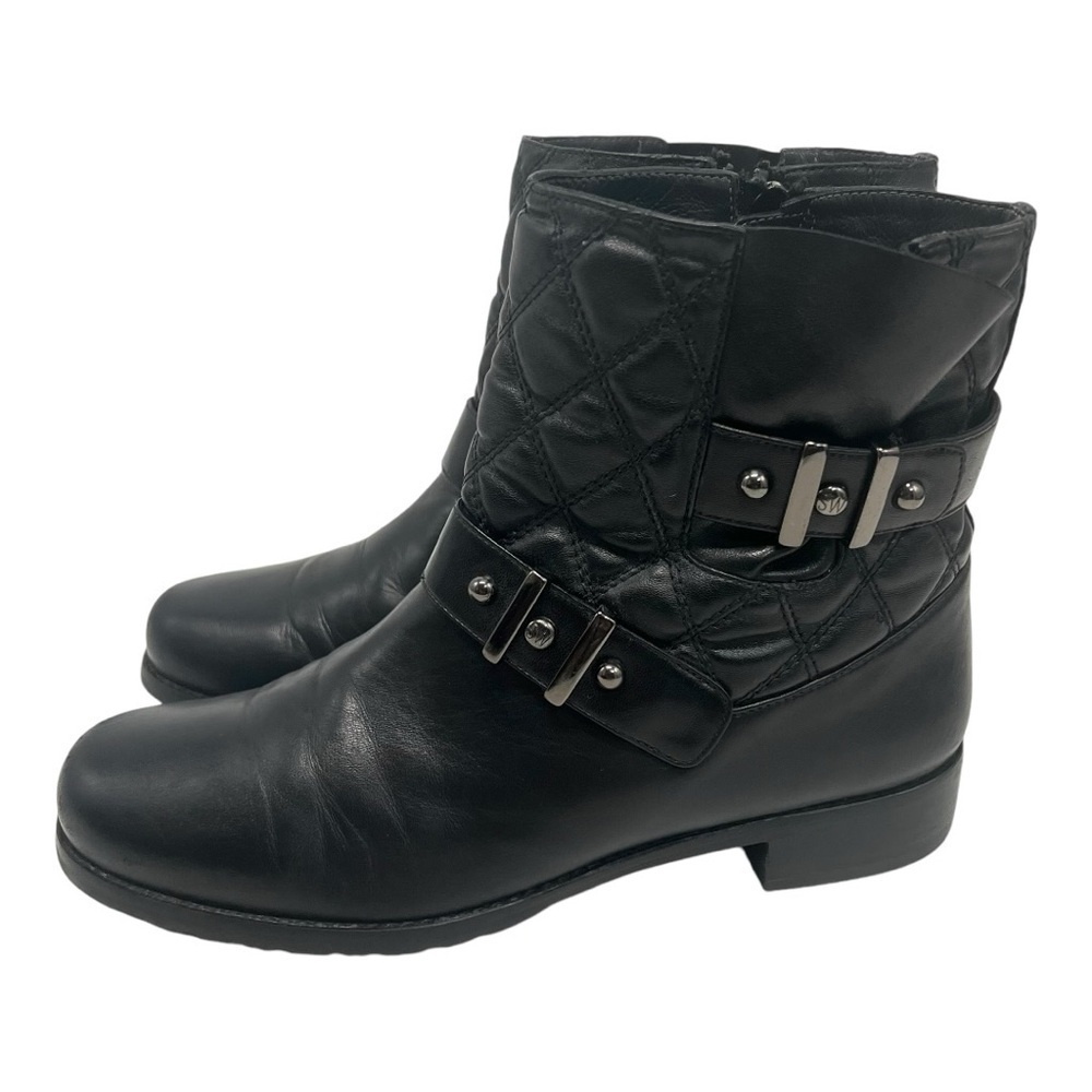 Stuart Weitzman Black Leather Quilted Biker Motorcycle Booties Women’s 8.5 - Picture 2 of 16